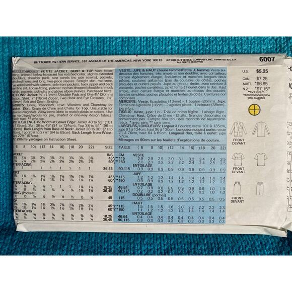 Butterick Sewing pattern 6007 suit blazer skirt sz 6 8 10 - Picture 3 of 6